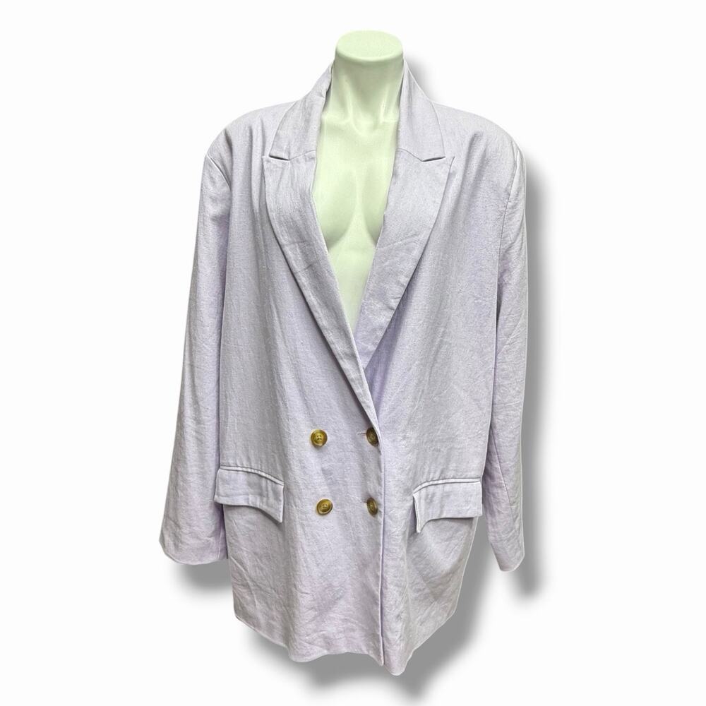 Old Navy Blazer Lavender Womens 2X Tall Linen Plus Size Double Breasted Jacket